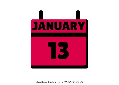 13 January calendar icon text page monthly web design on red, black and white background vector, icon, or illustration with the month of January 13