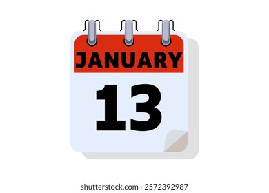 13 January calendar icon text page monthly web design on red, black and white background vector, icon, or illustration with the month of January 13