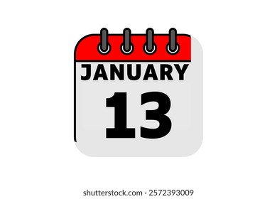 13 January calendar icon text page monthly web design on red, black and white background vector, icon, or illustration with the month of January 13