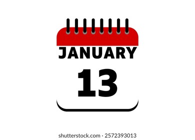 13 January calendar icon text page monthly web design on red, black and white background vector, icon, or illustration with the month of January 13