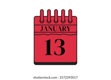 13 January calendar icon text page monthly web design on red, black and white background vector, icon, or illustration with the month of January 13