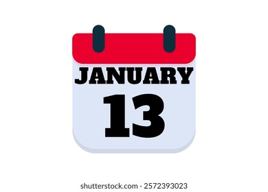 13 January calendar icon text page monthly web design on red, black and white background vector, icon, or illustration with the month of January 13