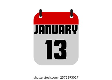 13 January calendar icon text page monthly web design on red, black and white background vector, icon, or illustration with the month of January 13