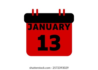 13 January calendar icon text page monthly web design on red, black and white background vector, icon, or illustration with the month of January 13