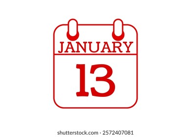 13 January calendar icon text page monthly web design on red and white background vector, icon, or illustration with the month of January 13 