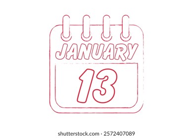 13 January calendar icon text page monthly web design on red and white background vector, icon, or illustration with the month of January 13 