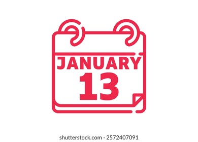 13 January calendar icon text page monthly web design on red and white background vector, icon, or illustration with the month of January 13 