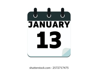 13 January calendar icon text page monthly web design on red, black deep green and white background vector, icon, or illustration with the month of January 13