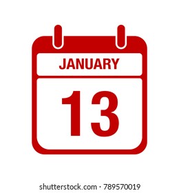 13 January calendar red icon. thirteen