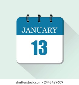 13 de enero icono de calendario diario plano. Plantilla de calendario vectorial para los días de enero. Cartel para el día y el mes.