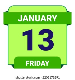 13 January, Friday. Date template. Useful design for calendar or event promotion. Vector illustration EPS 10 File. Isolated on white background.