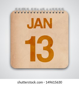 13 January on Old Notebook Vector