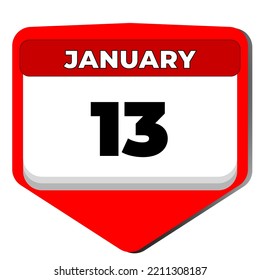 13 January vector icon calendar day. 13 date of January. Thirteenth day of January. 13th date number. 13 day calendar. Thirteen date. Vector illustration