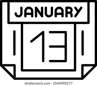 Estilo De Contorno Do Ícone Vetorial De 13 De Janeiro