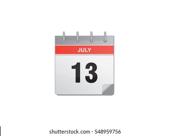 13 July calendar vector illustration on white background