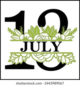 13 July Floral Split Silhouette Counting Vector Design | Print Design | Cut file | Shirt Design | Birthday Gift