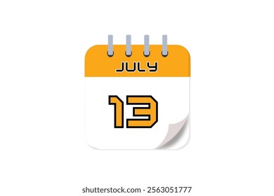 13 July month single day vector, illustration, calendar with yellow, black and white color background calendar July 13