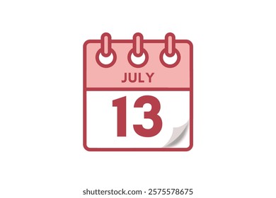 13 July month single day vector, illustration, calendar with maroon, rose and white color background calendar July 13