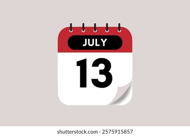 13 July month single day vector, illustration, calendar with maroon, rose and white color background calendar July 13