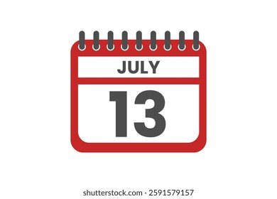 13 July month single day vector, illustration, calendar with red, black and white color background calendar July 13