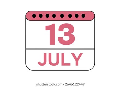 13 july month single day vector, illustration, calendar with peach, black and white color background calendar icon of july 13