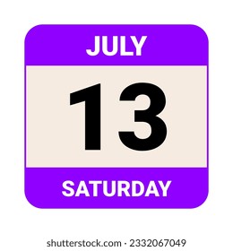 13 July, Saturday. Date template. Useful design for calendar or event promotion. Vector illustration EPS 10 File. Isolated on white background. 