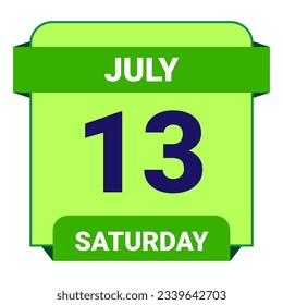 13 July, Saturday. Date template. Useful design for calendar or event promotion. Vector illustration EPS 10 File. Isolated on white background. 