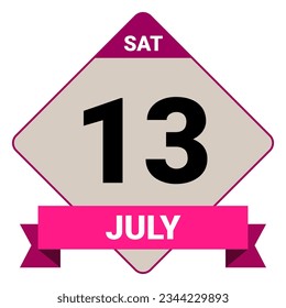 13 July, Saturday. Date template. Useful design for calendar or event promotion. Vector illustration EPS 10 File. Isolated on white background. 