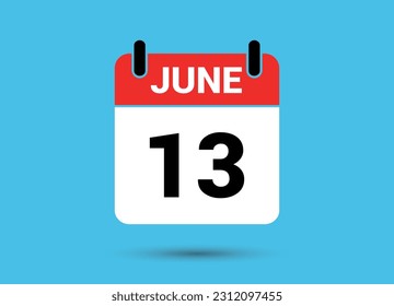 13 June Calendar Date Flat Icon Day 13 Vector Illustration