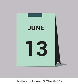 13 june calendar date icon minimal desk calendar vector illustration