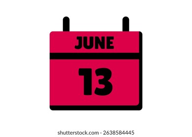 13 June calendar icon text page monthly web design on red, black and white background vector, icon, or illustration with the month of June 13