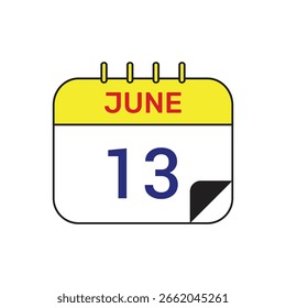 13 june calendar icon vector illustration design