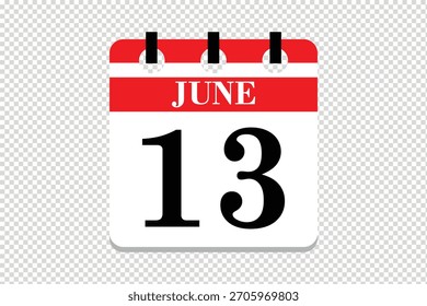 13 junio Calendario icono Vector, 13 fechas de junio mes calendario icono, fechas de junio 13 calendario icono, Vector calendario icono.