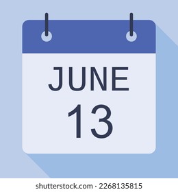 13 June Calendar, Vector Calendar.