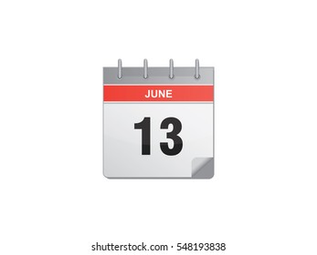 13 June calendar vector illustration on white background