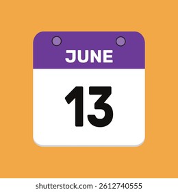13 june calender icon text page monthly web design.
