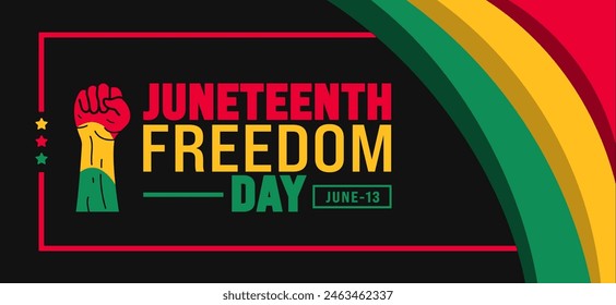 13 June is Juneteenth Freedom Day strong hand rising background template. Holiday concept. use to background, banner, placard, card, and poster design template.