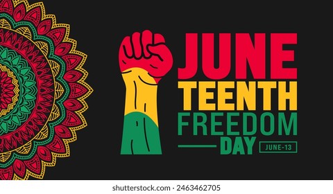 13 June is Juneteenth Freedom Day mandala background template. Holiday concept. use to background, banner, placard, card, and poster design template.