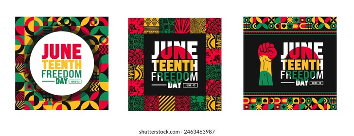 13 June is Juneteenth Freedom Day social media post banner design Tempalte set. Holiday concept. use to background, banner, placard, card, and poster design template with text inscription