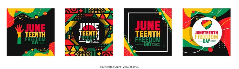 13 June is Juneteenth Freedom Day social media post banner design Tempalte set. Holiday concept. use to background, banner, placard, card, and poster design template with text inscription