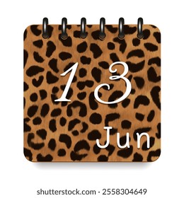 13 June. Leopard print calendar daily icon. White letters. Date day week Sunday, Monday, Tuesday, Wednesday, Thursday, Friday, Saturday.