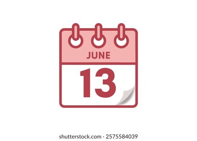 13 June month single day vector, illustration, calendar with maroon, rose and white color background calendar June 13