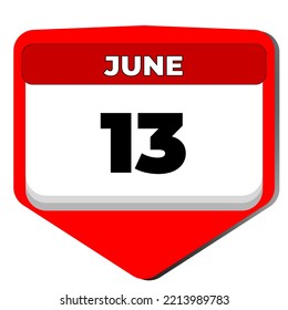 13 June vector icon calendar day. 13 date of June. Thirteenth day of June. 13th date number. 13 day calendar. Thirteen date. International albinism awareness. Vector illustration
