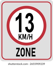 13 km/h Geschwindigkeitsbegrenzungszone. Vektorgrafik