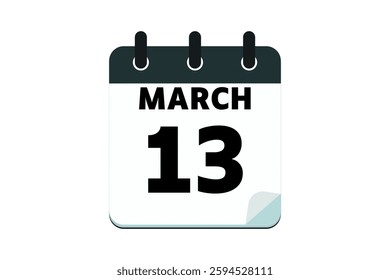 13 March calendar icon text page monthly web design on red, black deep green and white background vector, icon, or illustration with the month of March 13