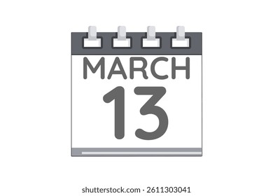 13 March calendar icon text page monthly web design on black and white background vector, icon, or illustration with the month of March 13