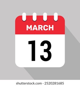 13. März Kalender Symbol, Vektorhintergrund. Vektorplansymbol.