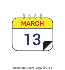 Icono de calendario de 13 de marzo Ilustración de mes de Vector Diseño