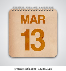 13 March on Old Notebook Vector