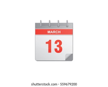 13 March red calendar vector illustration on white background